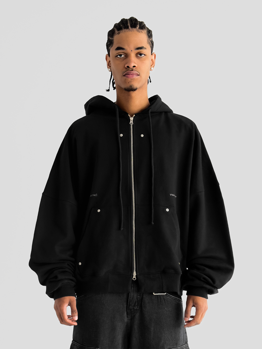 BLACK ZIP-UP HOODIE