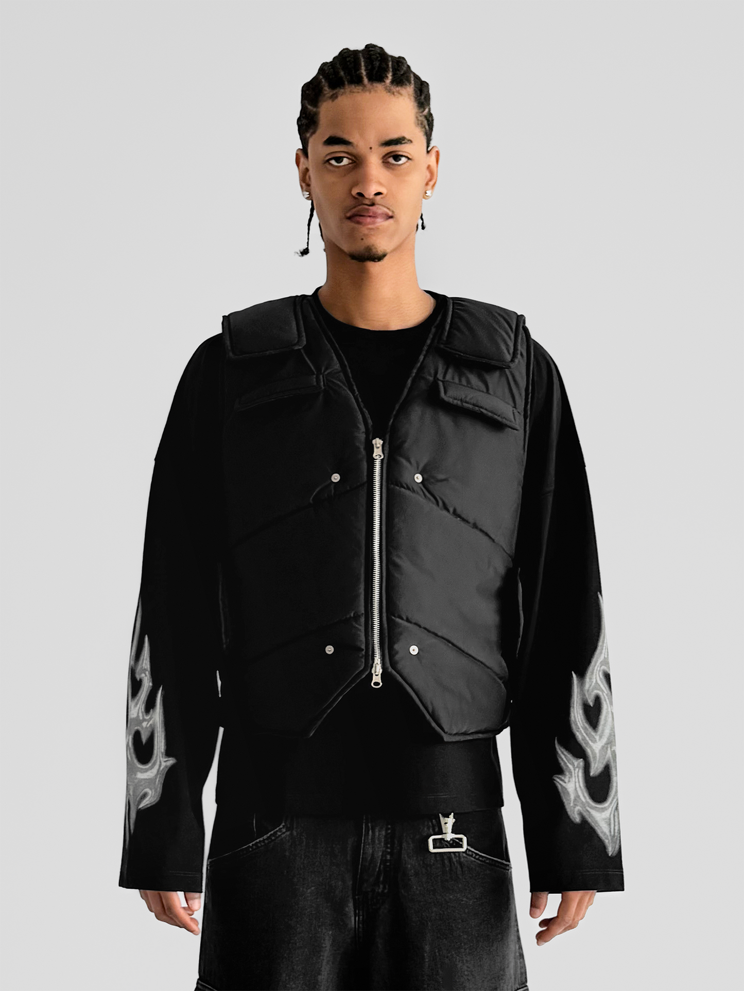 BLACK V-NECK PUFFER VEST