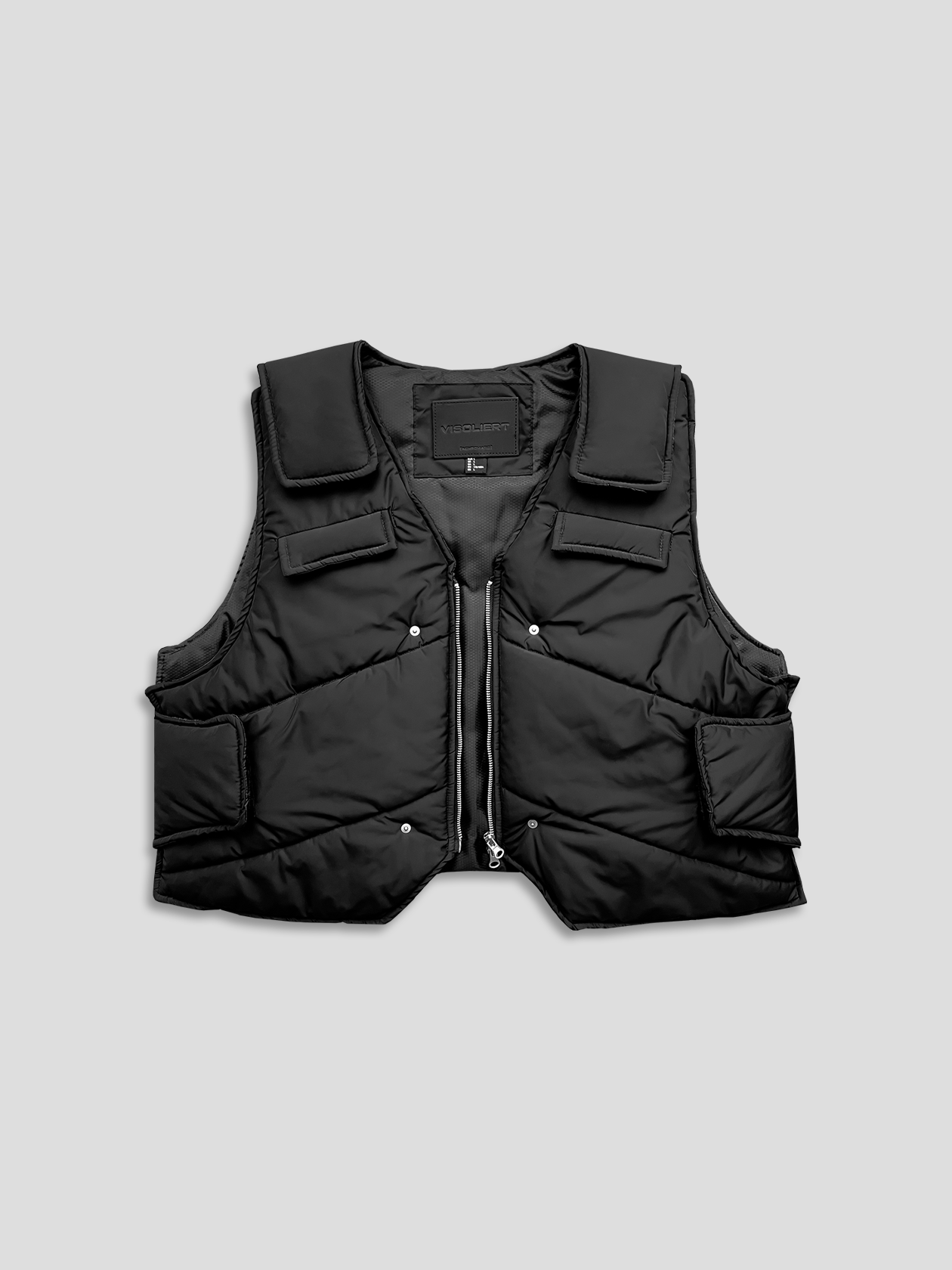 BLACK V-NECK PUFFER VEST
