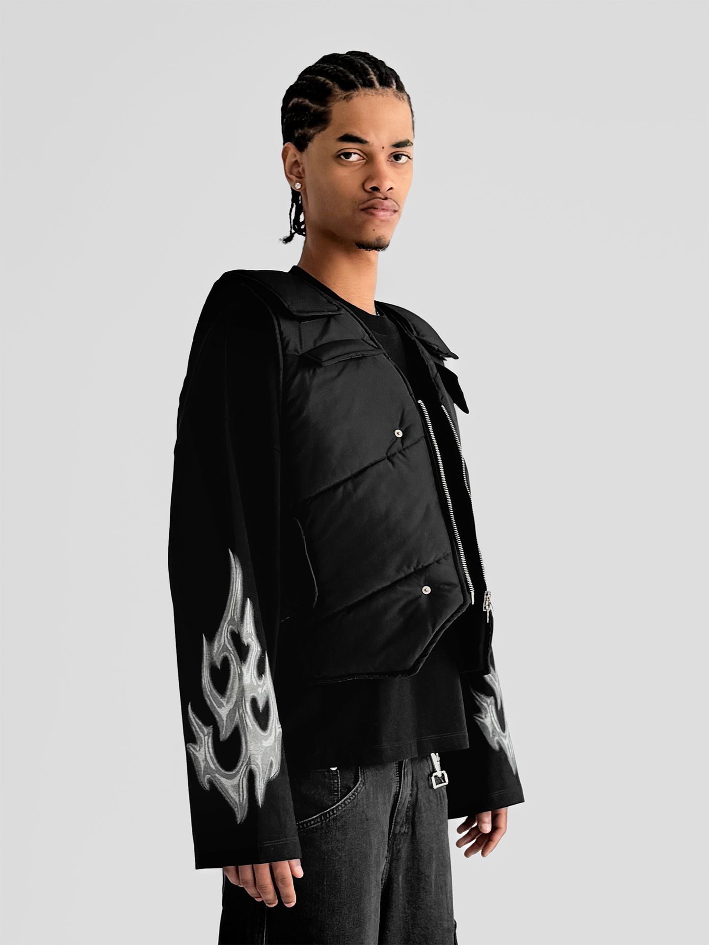 BLACK V-NECK PUFFER VEST