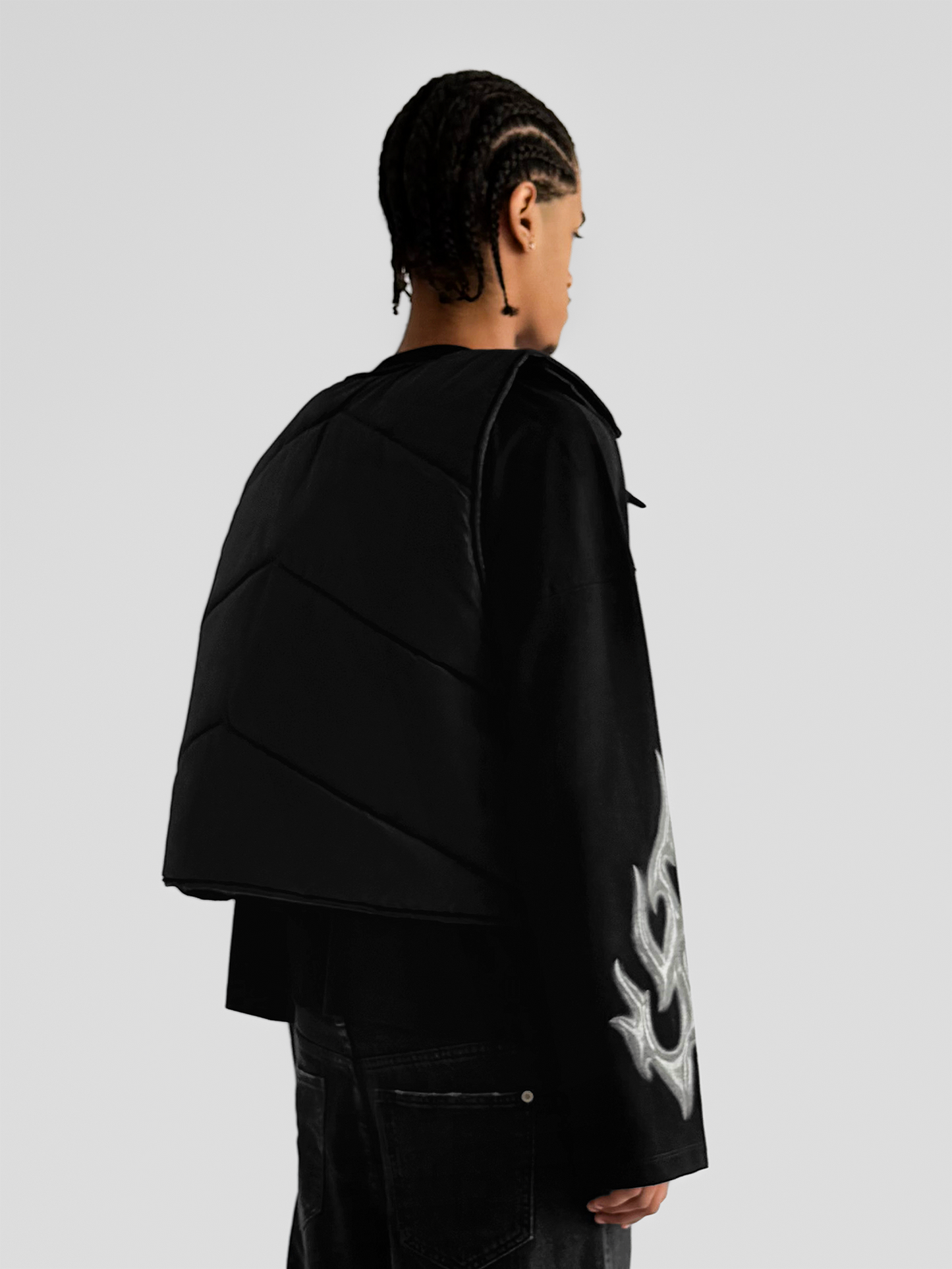 BLACK V-NECK PUFFER VEST