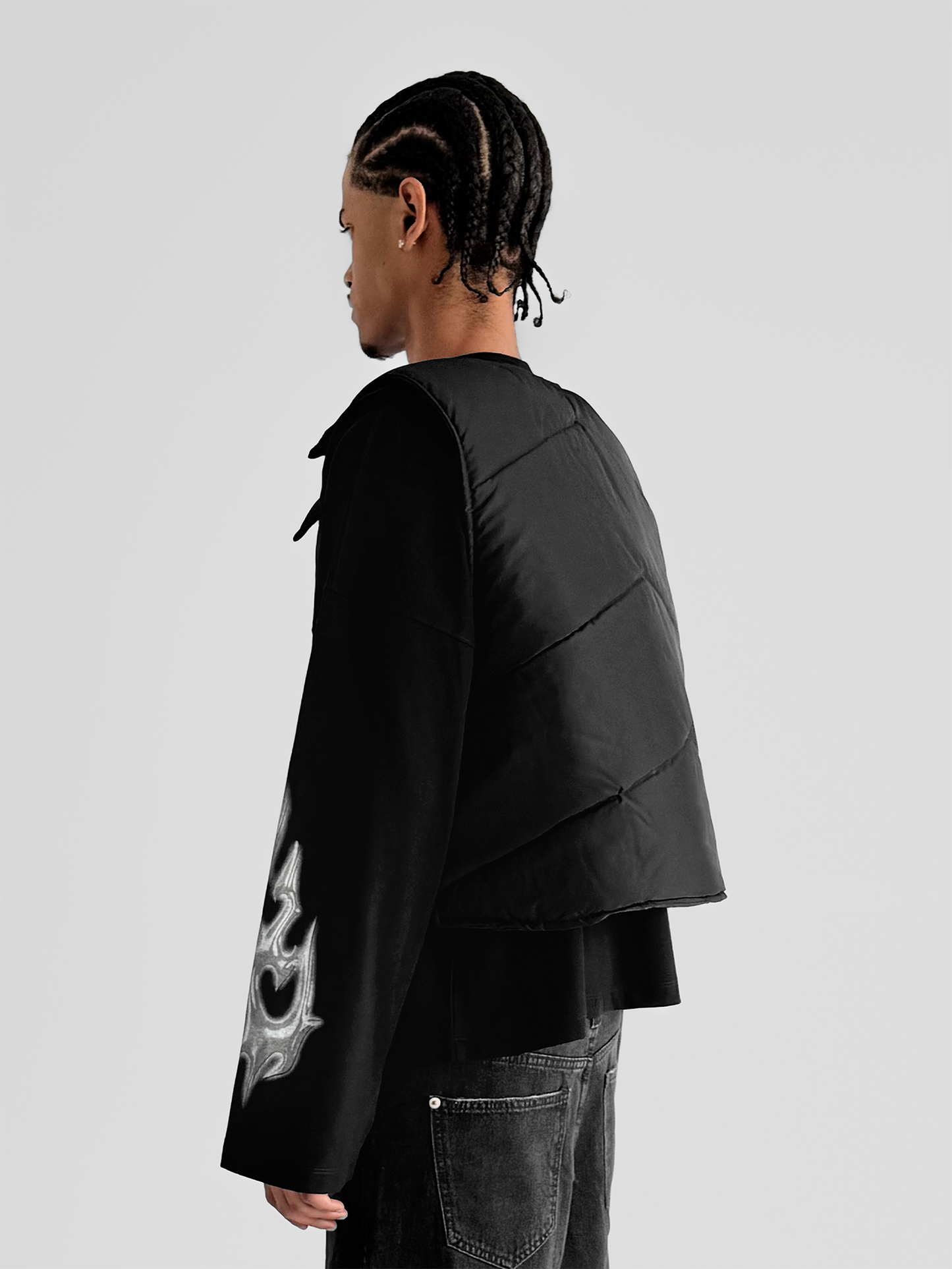 BLACK V-NECK PUFFER VEST