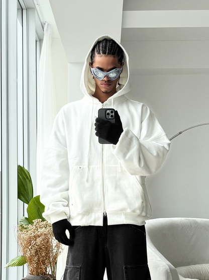 PEARL WHITE ZIP-UP HOODIE