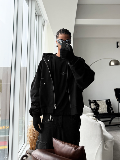 BLACK ZIP-UP HOODIE