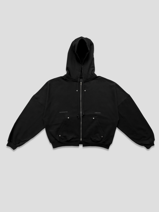 BLACK ZIP-UP HOODIE