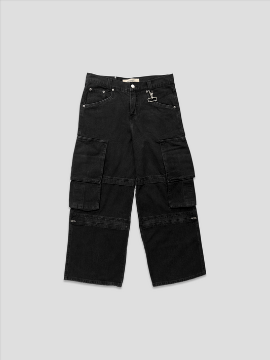 BLACK DENIM CARGO JEANS