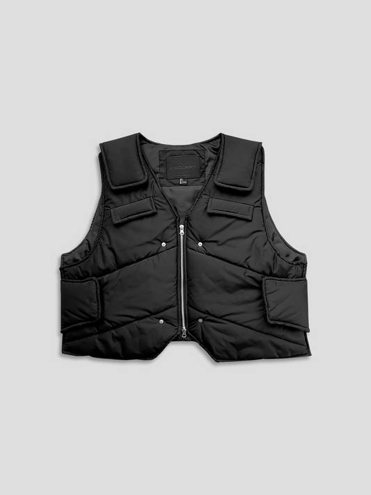 BLACK V-NECK PUFFER VEST