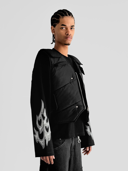 BLACK V-NECK PUFFER VEST
