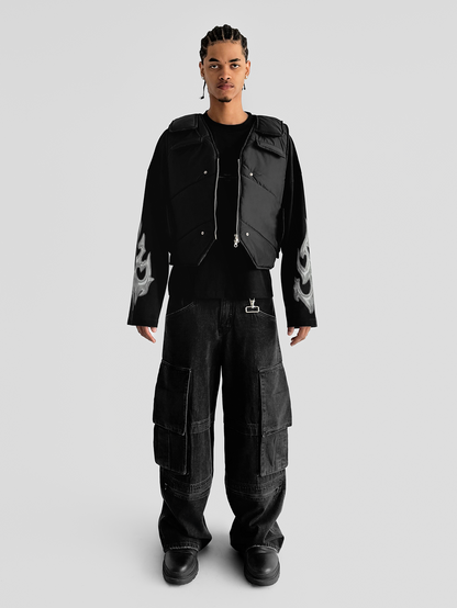 BLACK V-NECK PUFFER VEST