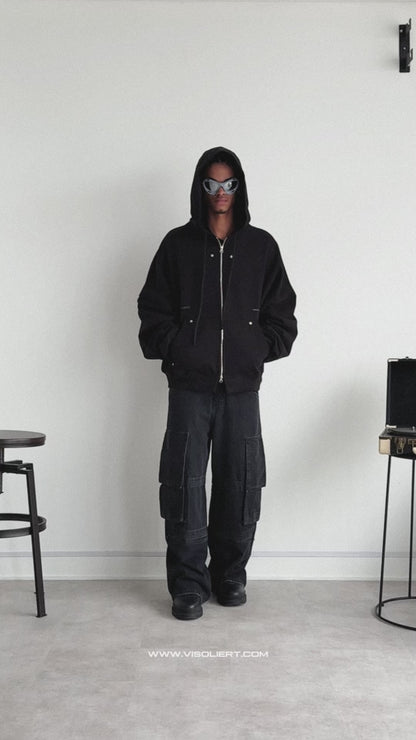 BLACK ZIP-UP HOODIE