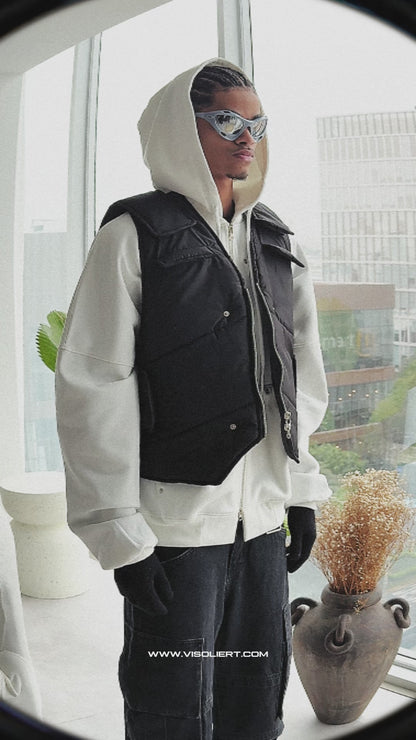 BLACK V-NECK PUFFER VEST